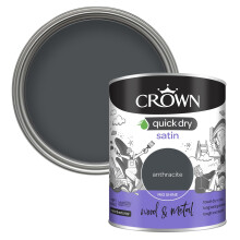 Crown Paint WOOD AND METAL Anthracite - Quick Dry Satinwood Satin Paint for Wood, Metal & uPVC - Front Doors, Skirting Boards and Radiators - Interio