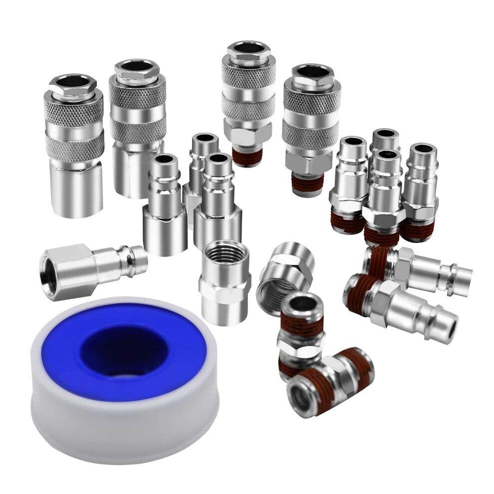 Yotoo 19Pcs 1/4" Bsp Euro Air Fitting Air Line Connectors Metal Quick Connectors Air Coupler And Plug Set 5000323531798