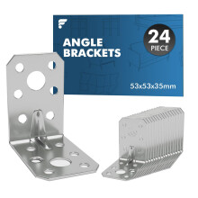 24PCS 53x53x35mm Heavy Duty Angle Brackets, Galvanised L Brackets for Wood, 2mm Thick Metal Corner Brackets, Reinforced Ribbed Right Angle Brackets f