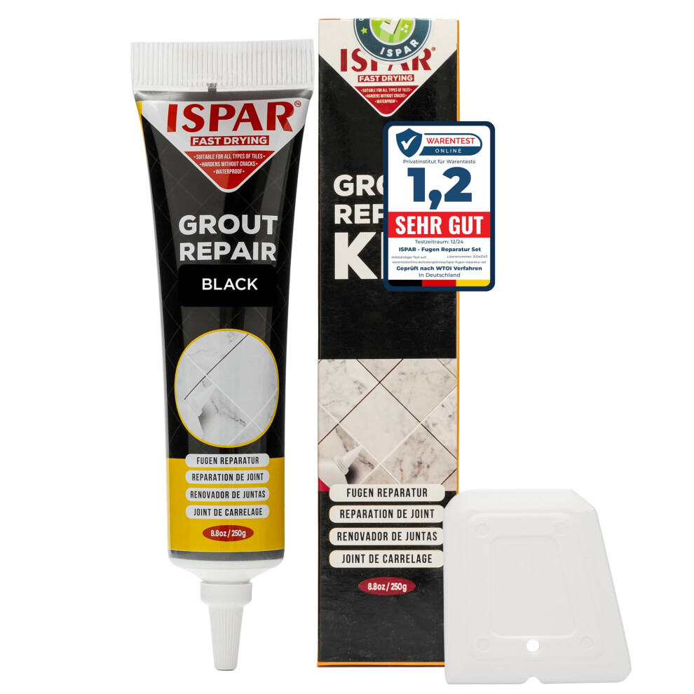 Ispar Tile Grout, 250 G Black Grout Reviver, Fast Drying Premixed Grout Repair Kit With Spatula, Ideal For Bathroom, Kitchen & Floor Tiles Renewal 5003082462518
