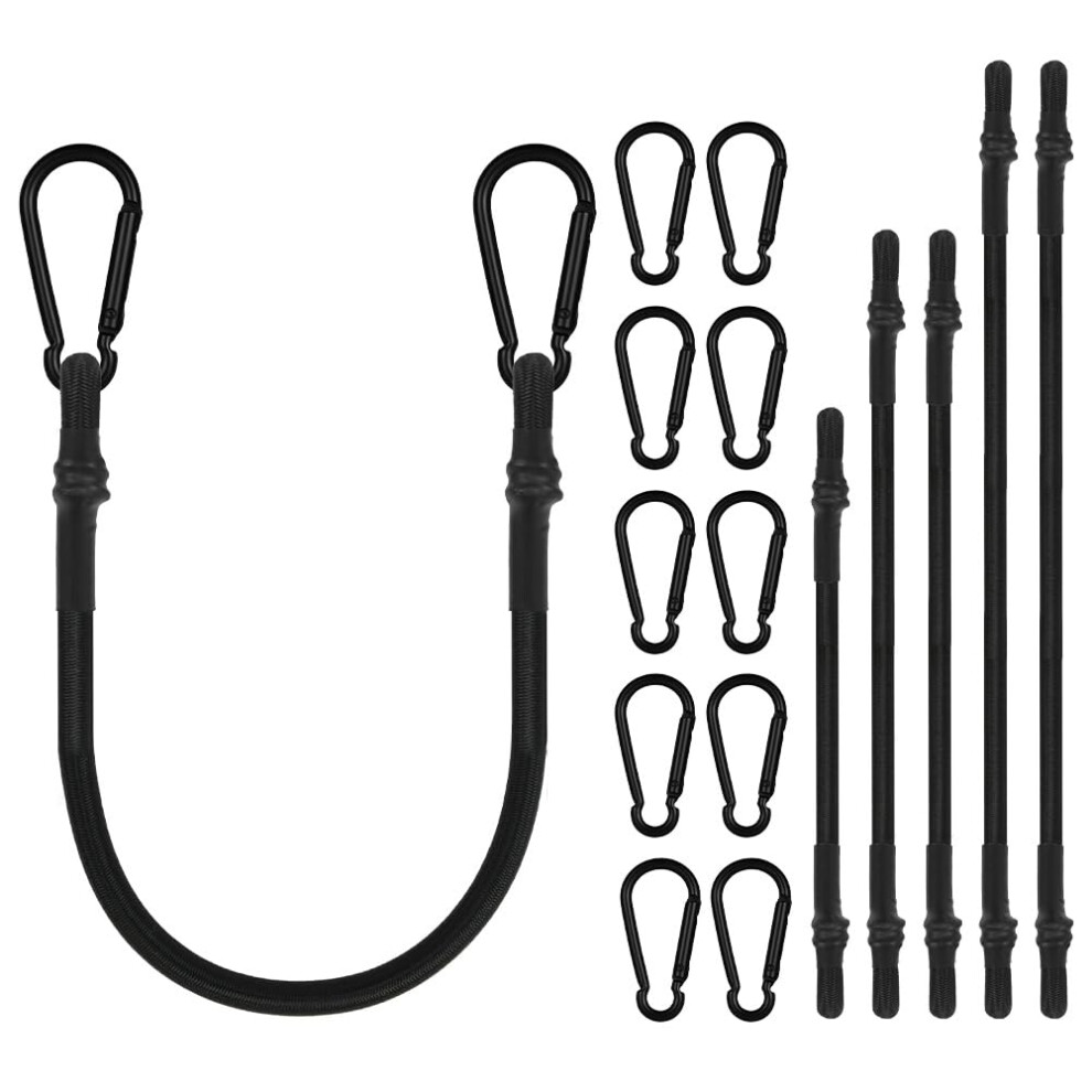 Adiwo Bungee Cords With Carabiner Clips, 6 Pack Black Extra Strong Long Bungee Straps, Assorted Size 20Cm 40Cm 60Cm, Removable Heavy Duty Carabiner, 5005853981297
