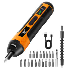 JENABOM Electric Cordless Screwdriver, 3.6V Rechargeable Screwdriver, 5N.m Max Torque, 4-Gear Torque, LED Light,18 Pcs