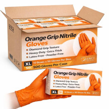 Ruiyang 500 Orange Nitrile Work Gloves XL Heavy-Duty Extra-Thick, Diamond Grip, Grip Non-Slip, Latex-Free, Powder-Free – Mechanics & Automotive Use