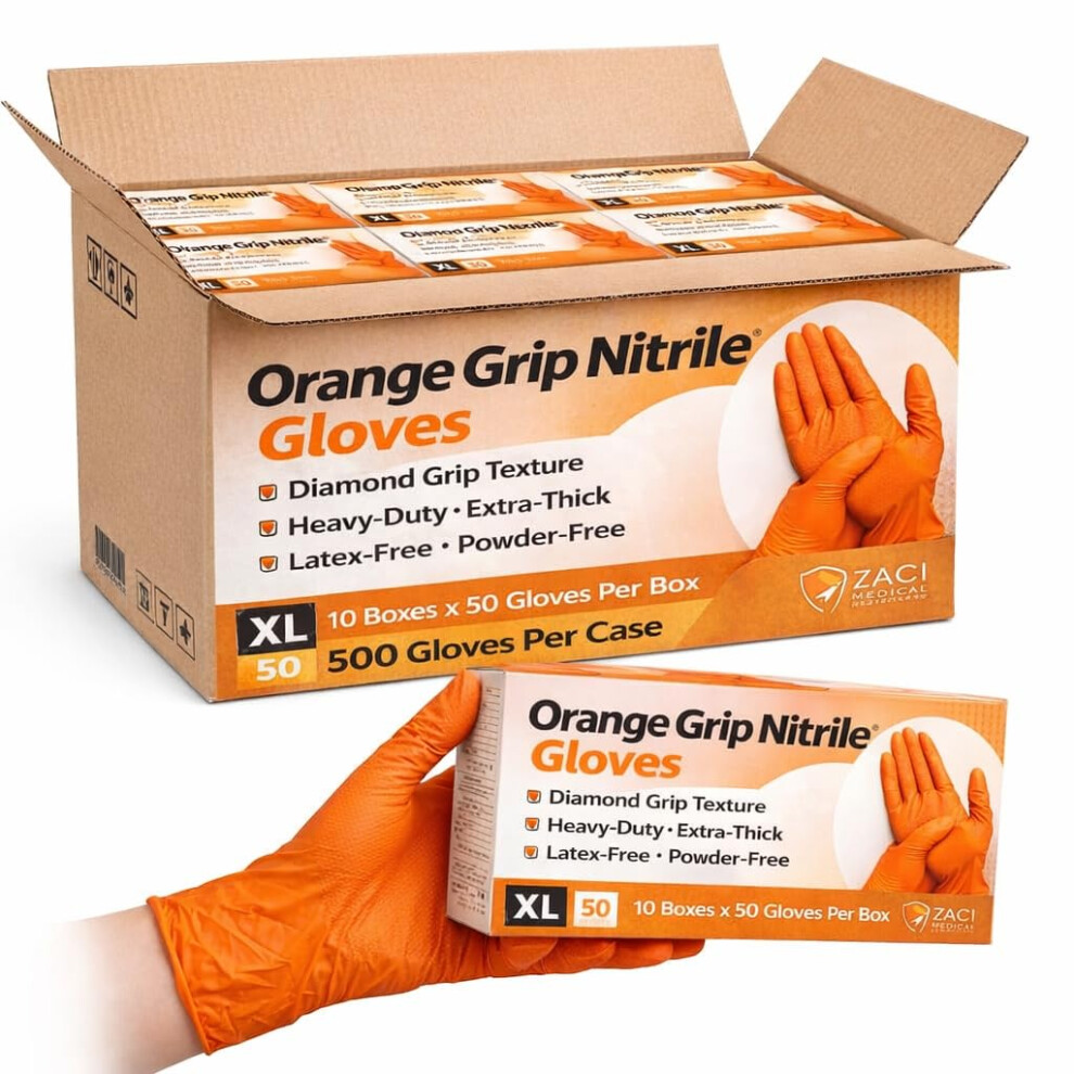 Photos - Safety Equipment Ruiyang 500 Orange Nitrile Work Gloves XL Heavy-Duty Extra-Thick, Diamond Grip, Grip Non-Slip, Latex-Free, Powder-Free â M