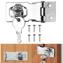 Keyed Hasp Lock 3 inch Hasp and Staple with Padlock Silver Door Latch Hasps Twist Knob shed Door Locks Zinc Alloy Keyed LockingGate Lock with Keys fo