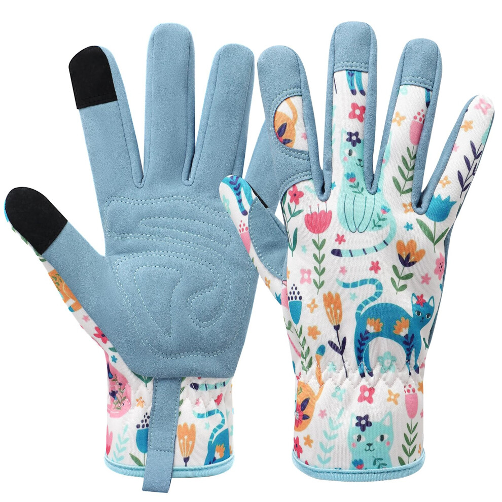 Vyuwast Garden Gloves Womens Leather, Touchscreen Gardening Glove Thorn Proof Floral Cat Ladies Garden Glove Gardening Working Gloves For Farm, Yard 5009415723943