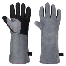 AUAUY Heat & Fire Resistant Gloves, Large Leather BBQ Gloves, Welding Gloves with Kevlar Stitching, Wear Resistant Heavy-Duty Protective Gloves for G
