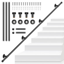 Handrails for Stairs, SenDeluz 3M Metal Stair Handrail for Indoor Outdoor Wall Mounted Handrail Non-Slip Galvanized Iron Industrial Pipe Stair Rail f