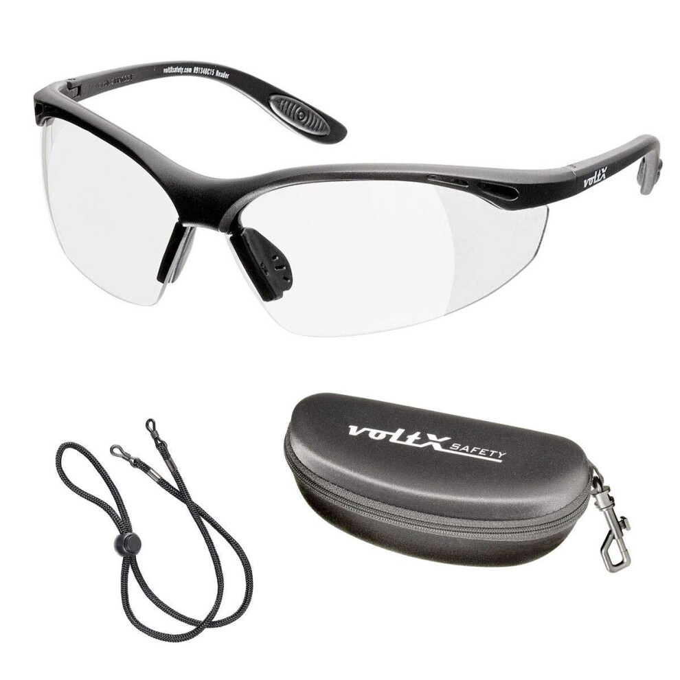 Voltx 'Constructor' Safety Readers (Clear +2.5 Dioptre) Ce En166f Full Lens Reading Safety Glasses With Safety Case - Wraparound Style - Includes Saf 5000590583315