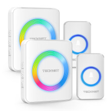 TECKNET Wireless Doorbell with 2 Receivers 2 Push Buttons, IP65 Waterproof Twin Door Bells Wireless Cordless with RGB Flash,400M/1300ft Long Range Pl