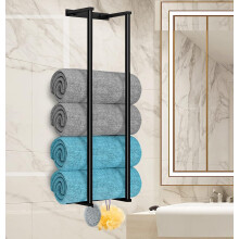 Bathroom Towel Rack for Rolled Towels, Towel Rack for Bathroom,Wall Mounted Metal Bathroom Organizer, Bath Towel Holder for Space Saving (Black)