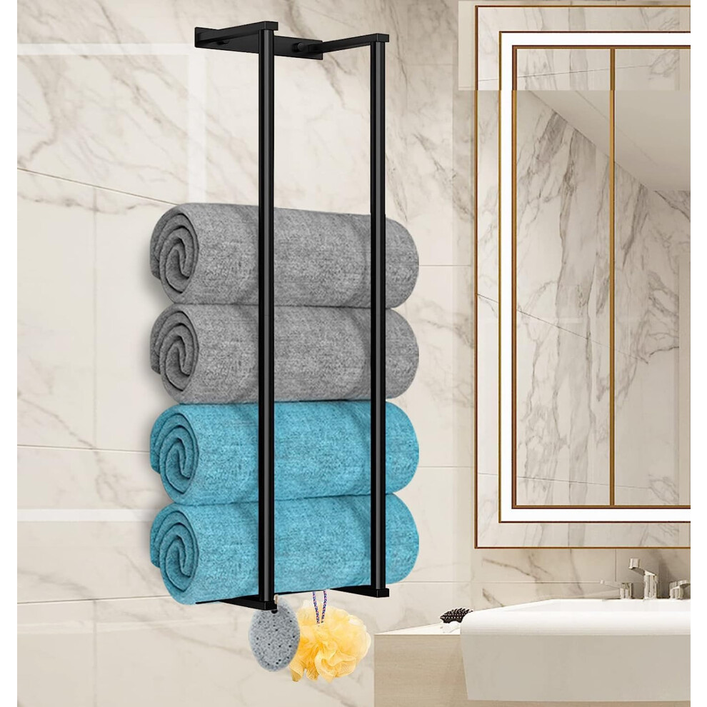 Bathroom Towel Rack For Rolled Towels, Towel Rack For Bathroom,Wall Mounted Metal Bathroom Organizer, Bath Towel Holder For Space Saving (Black) 5001105845416