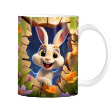 RnemiTe-am Rabbit Mug Pink White Ceramic 12oz