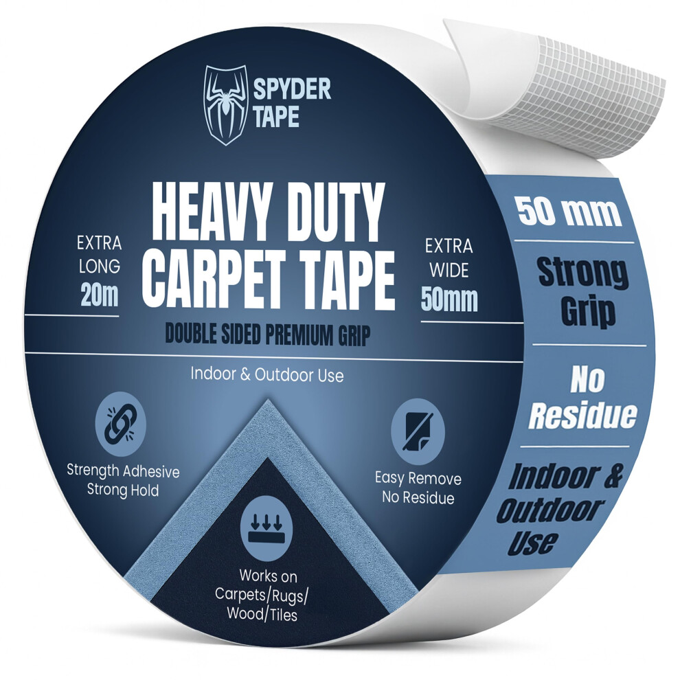 Carpet Tape 50Mm X 20M Â Heavy Duty Double Sided Rug Tape For Hardwood Floors, Laminate, Vinyl & Tile Â Strong Anti-Slip Adhesive For Rugs, Runner 5004663212690