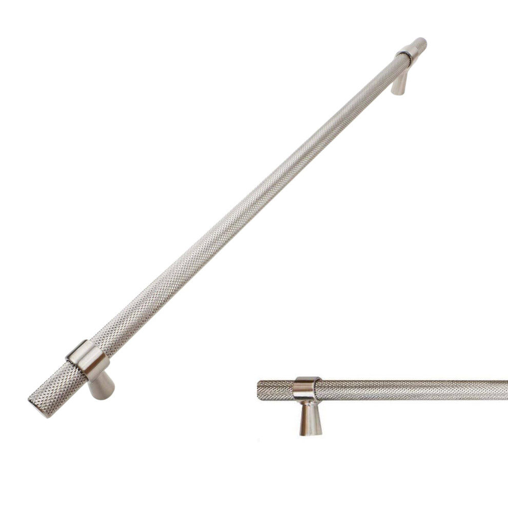 Keypak 10 Pack Satin Nickel Knurled Kitchen Cupboard Handles, 320Mm Hole Centres, Aluminium T-Bar Pulls For Cabinet, Wardrobe Doors, Chest Of Drawers 5007962190256