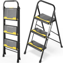 Urackify 3 Step Ladder, Heavy-Duty 150KG Capacity, Wide Anti-Slip Steps & Secure Handrail Compact, Folding Step Stool Portable Design for Home, Kitch