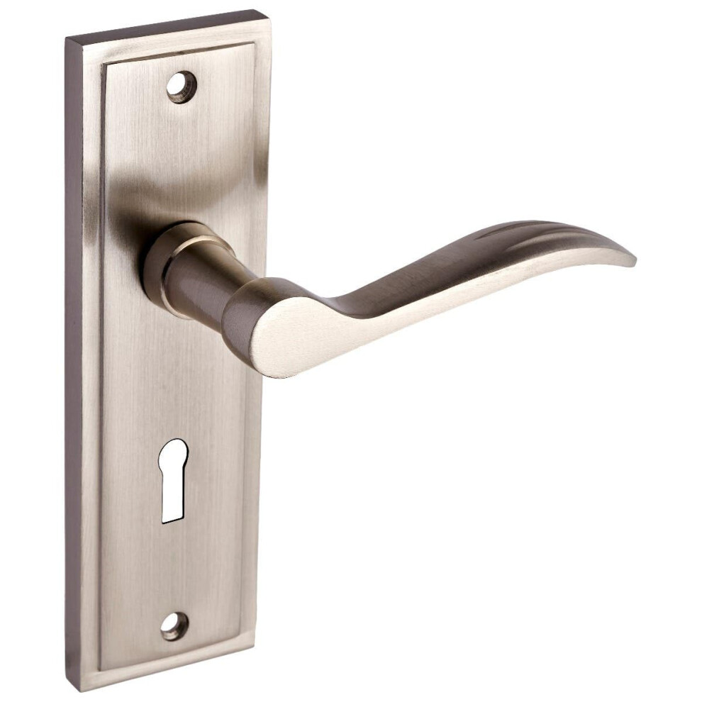 Designer Levers - Berkeley Modern Design Lever Door Handle - 1 Pair - Satin Nickel - Locking Door Handle 5005721184973