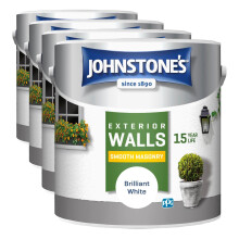 Johnstone's, Exterior Smooth Masonry Paint, Brilliant White, Up to 15 Years Protection, Weather & Dirt Resistant, 30m² Coverage Per Tin, Dry in 1-2 H
