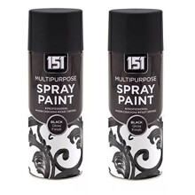 PAJEE 2 x 400ml 151 Black Gloss Aerosol Paint Spray Cars Wood Metal Walls Graffiti