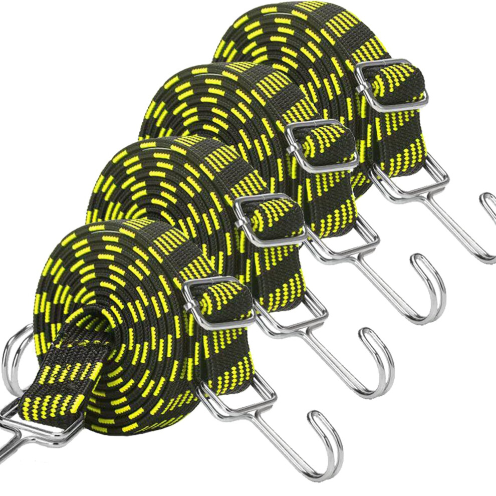 Jetaine Adjustable Bungee Cords With Hooks, 4Pack Heavy Duty Bungee Straps, 150Cm Long Flat Elasticity Rope, Rubber Elastic Strap With Buckle For Bik 5005011474739