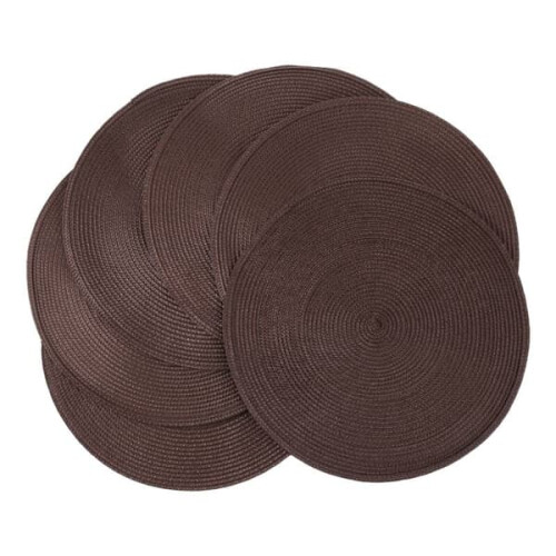 Sets de table ronds tressés marron 38 cm, lot de 6