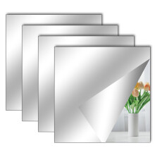 TSLBW 4 Pack Self Adhesive Mirror Stickers 15x15cm Acrylic Mirrors Stick on Mirror for Wall School Home Livingroom Bathroom Bedroom Decor, 2mm Thick