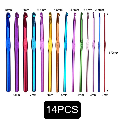 14 Piece Aluminium Crochet Hooks Set, Crochet Hooks Knitting Needles 1