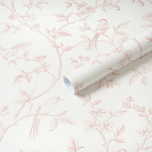 Yomshi Self Adhesive Wallpaper Pink Peel and Stick Wallpaper Bird Floral Wallpaper Sticky Back Plastic 44x300cm Waterproof Vinyl Film for Bedroom Liv