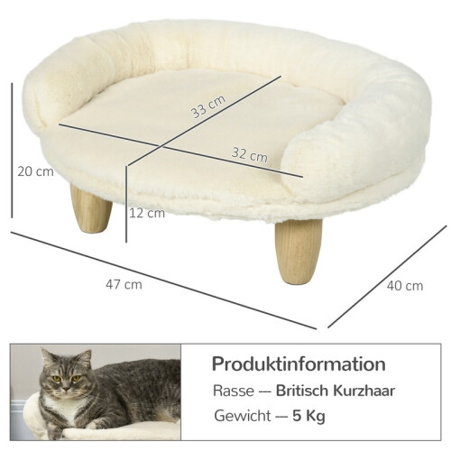 Sofá elevado para animais de estimação com pés de madeira, cor creme. 2