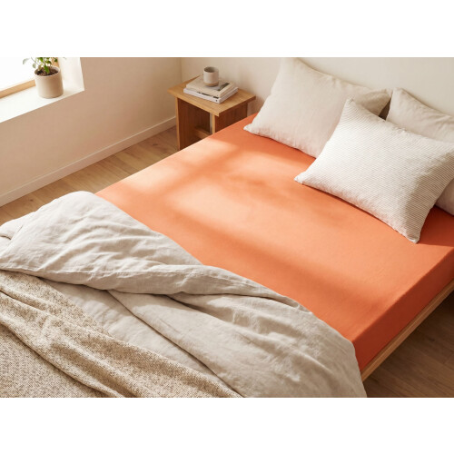 Beliani Fitted Sheet JANBU 90 x 200 cm Cotton Orange 1