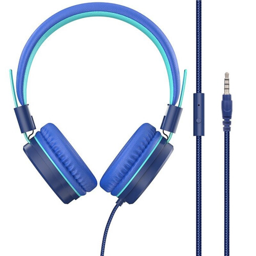3X Adjustable Folding Wired Headset for Kids 3.5mm Plug, -Ear Headphones with Mic for Online Classes 1