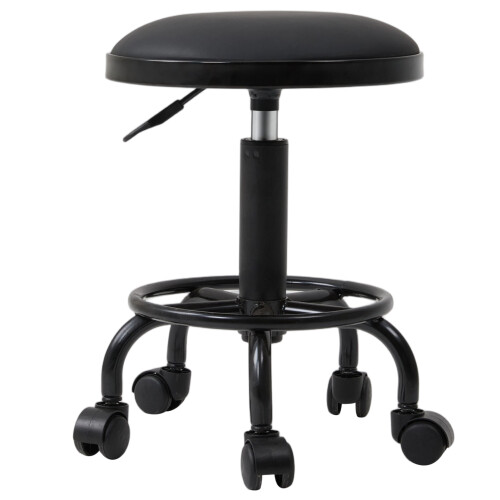 Living And Home Height-Adjustable PU Leather Round Salon Rolling Stool 1