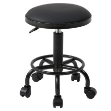 Height-Adjustable PU Leather Round Salon Rolling Stool