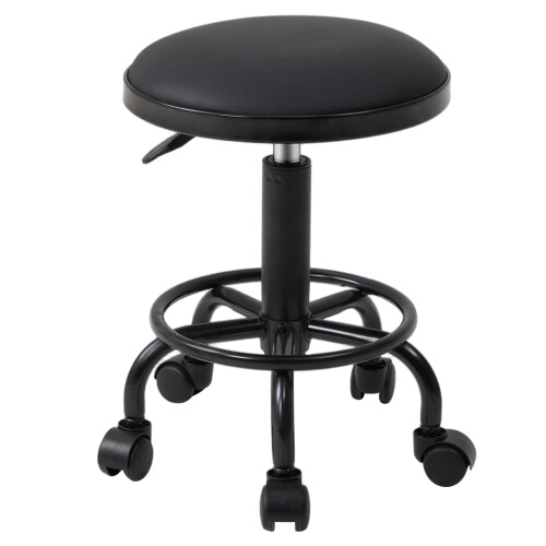 Living And Home Height-Adjustable PU Leather Round Salon Rolling Stool