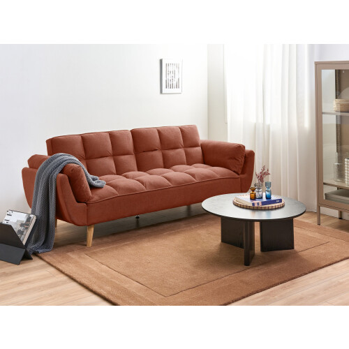 Beliani Sofa Bed 3 Seater ASBY Fabric Orange 1