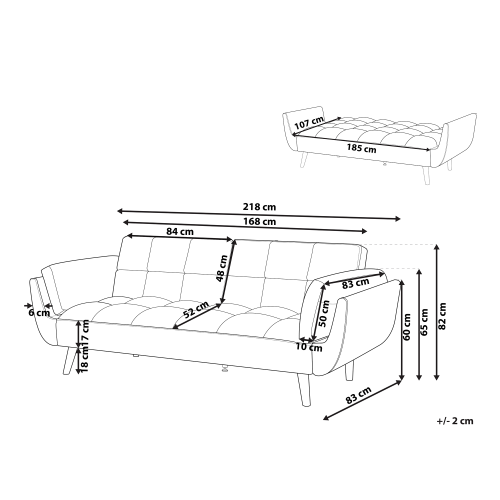 Beliani Sofa Bed 3 Seater ASBY Fabric Orange 2