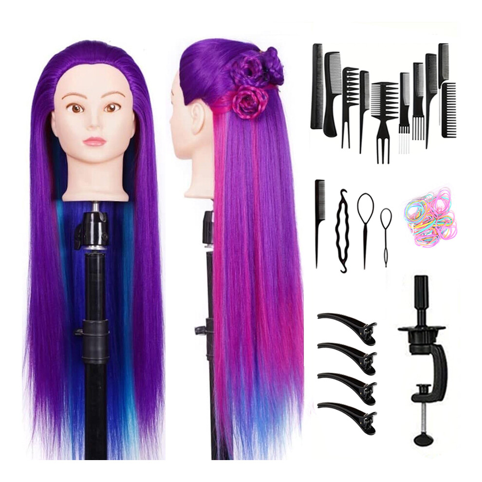 Xylfly (Purple) 24Inch Mannequin Head With Fiber Hair Model Practice Hairdressing Doll Head Styling Hairdressing Training Braided
