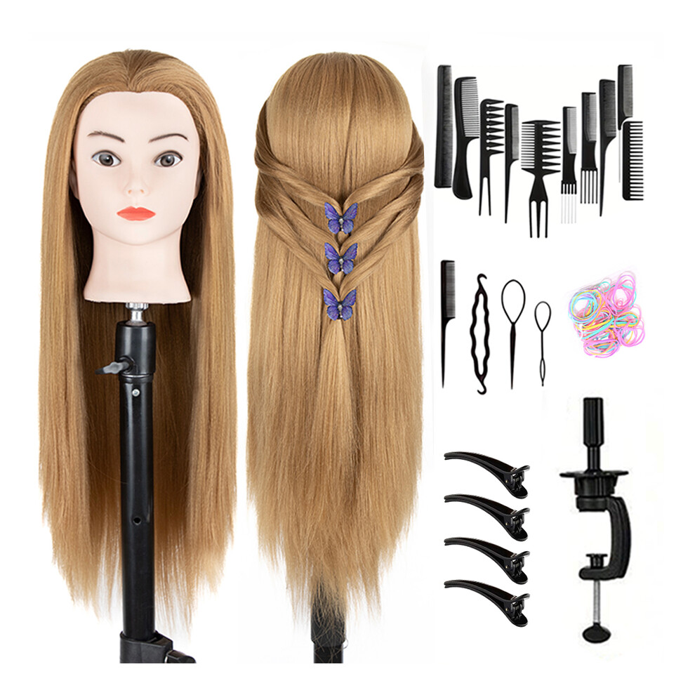 Xylfly (Gold) 24Inch Mannequin Head With Fiber Hair Model Practice Hairdressing Doll Head Styling Hairdressing Training Braided