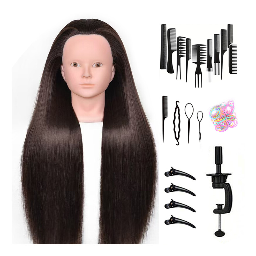 Xylfly (Middle Brown) 24Inch Mannequin Head With Fiber Hair Model Practice Hairdressing Doll Head Styling Hairdressing Training Braided