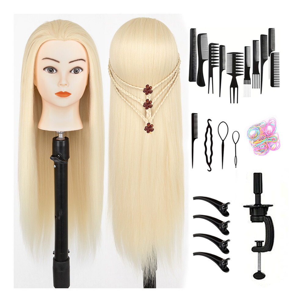 Xylfly (Beige) 24Inch Mannequin Head With Fiber Hair Model Practice Hairdressing Doll Head Styling Hairdressing Training Braided