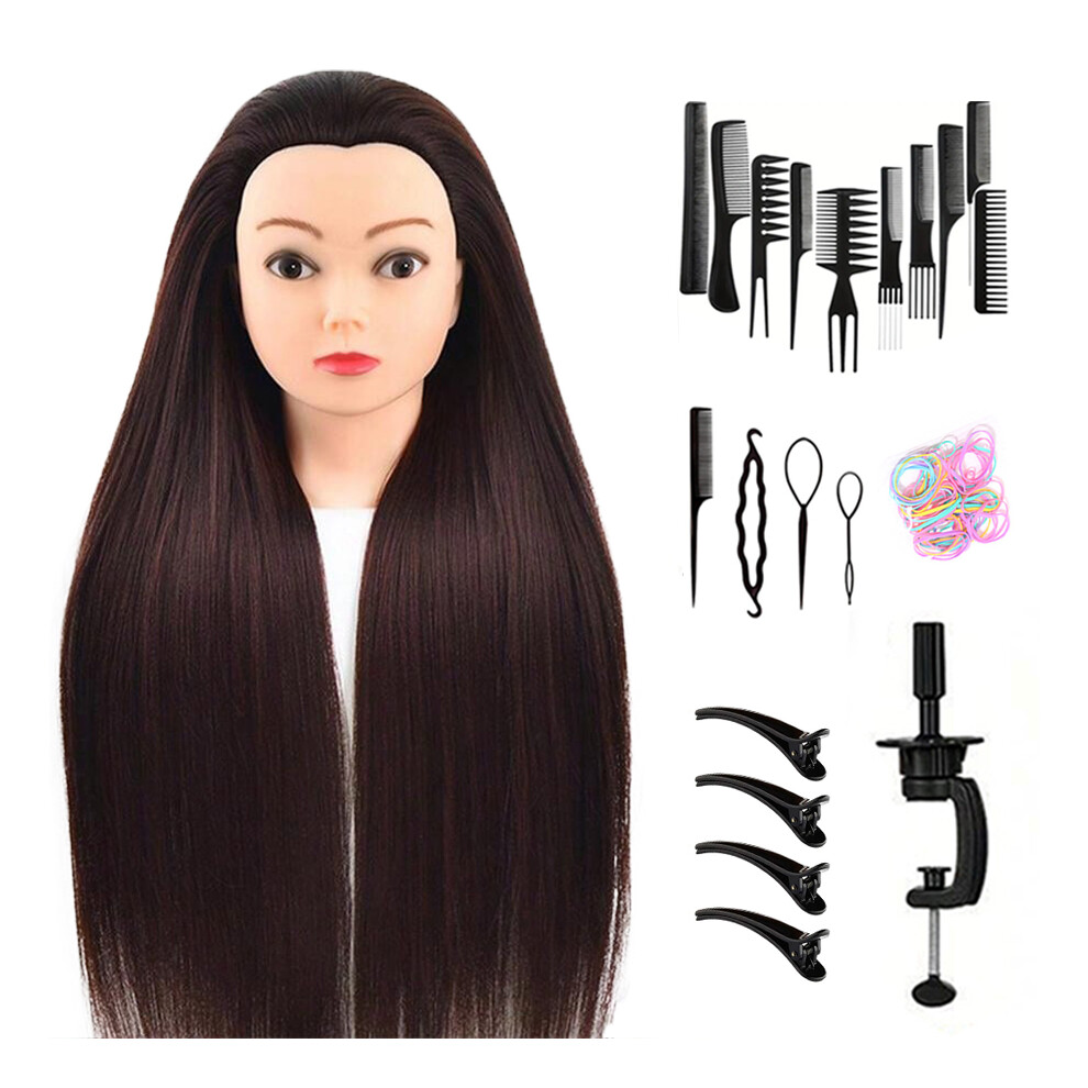 Xylfly (Black) 24Inch Mannequin Head With Fiber Hair Model Practice Hairdressing Doll Head Styling Hairdressing Training Braided