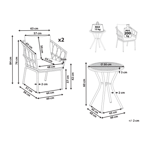 Beliani Bistro Set FERLA PE Rattan Light Brown 2
