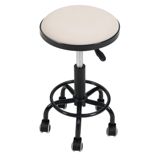 Living And Home Height-Adjustable PU Leather Round Salon Rolling Stool 1
