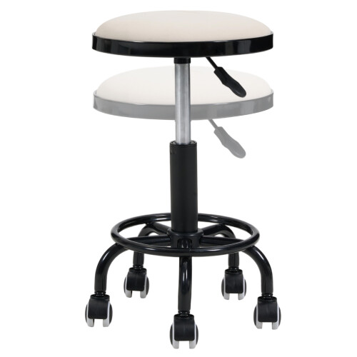 Living And Home Height-Adjustable PU Leather Round Salon Rolling Stool 2