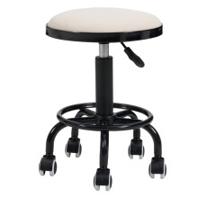 Height-Adjustable PU Leather Round Salon Rolling Stool