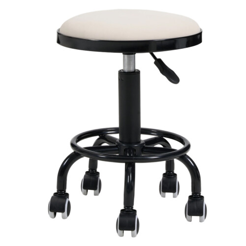 Living And Home Height-Adjustable PU Leather Round Salon Rolling Stool