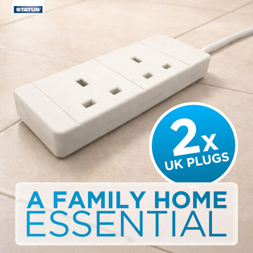 Status STATUS 2 Socket Extension Lead, 2m Cable 13A Power Strip for Home, Office or Sch 1