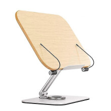 Soporte para libros de escritorio, giratorio 360 grados, altura ajustable, aleación de aluminio y madera, para dispositivos hasta 12,9 pulgadas