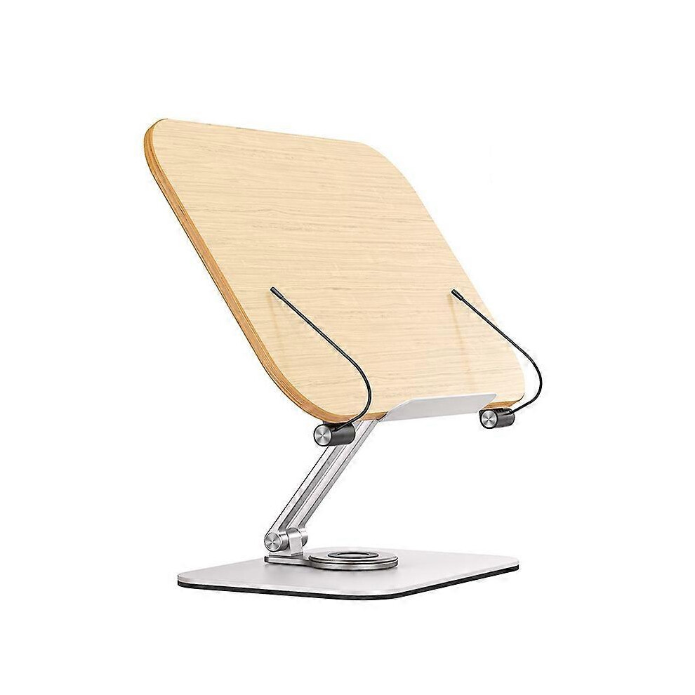 R04 360-Degree Rotatable Reading Bookshelf, Desktop Height Adjustable Book Holder, Aluminium Alloy And Wood, For Devices Up To 12.9 Inches 6901168078815