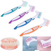 4 Pieces Denture Cleaning Brushes, Plastic Durable Reusable Brushes with White Carrying Case, for Daily Denture Cleaning